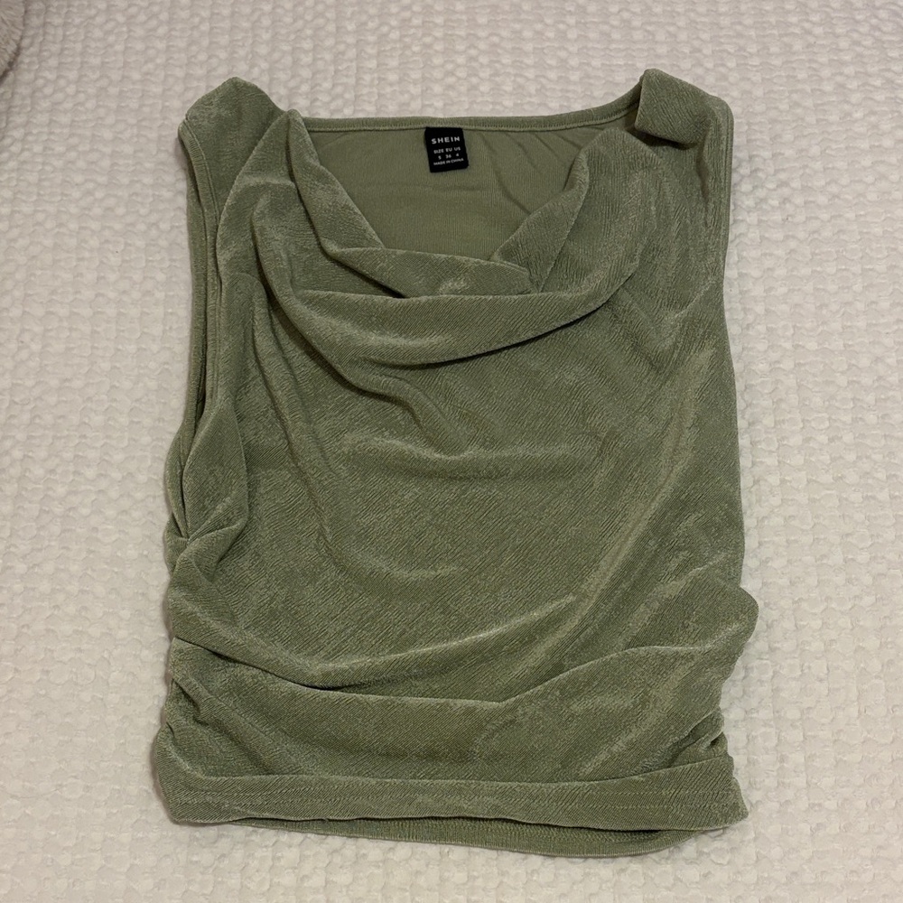 SHEIN Olive Green Draped Cowl Neck Sleeveless Top